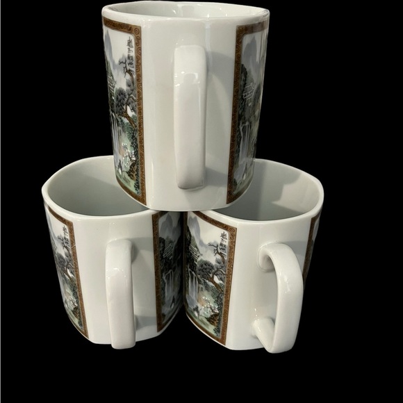 Seizan Fine China Japan - Set of 3 Japanese Landscape Scenery Hexagon Mugs - Picture 4 of 6